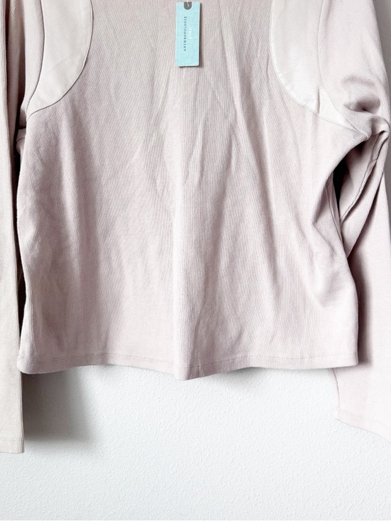 Anthropologie Maeve Beige Long-Sleeve Ribbed Faux Leather Insert Crew Pullover - Picture 6 of 13